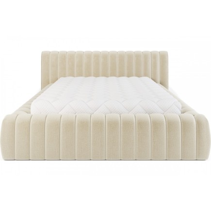 Lit double avec coffre CARINO VELOURS de qualité luxe capitonné, beige clair, 180x200