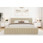 Lit double avec coffre CARINO VELOURS de qualité luxe capitonné, beige clair, 180x200