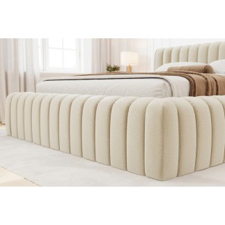 Lit double avec coffre CARINO VELOURS de qualité luxe capitonné, beige clair, 140x200