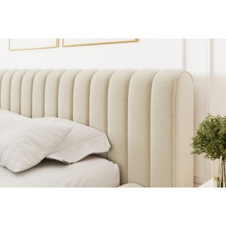 Lit double avec coffre CARINO VELOURS de qualité luxe capitonné, beige clair, 140x200