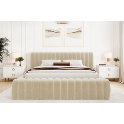 Lit double avec coffre CARINO VELOURS de qualité luxe capitonné, beige clair, 160x200