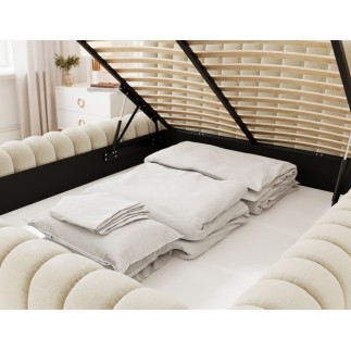 Lit double avec coffre CARINO VELOURS de qualité luxe capitonné, beige clair, 160x200
