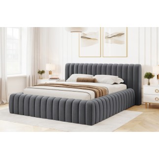 Lit double avec coffre CARINO VELOURS de qualité luxe capitonné, gris foncé, 140x200