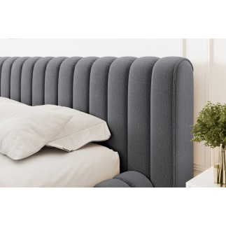 Lit double avec coffre CARINO VELOURS de qualité luxe capitonné, gris foncé, 140x200