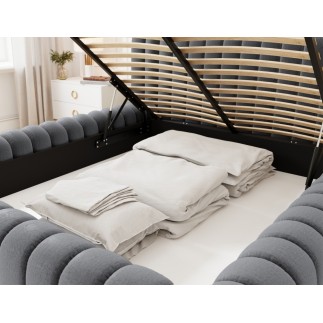 Lit double avec coffre CARINO VELOURS de qualité luxe capitonné, gris foncé, 140x200