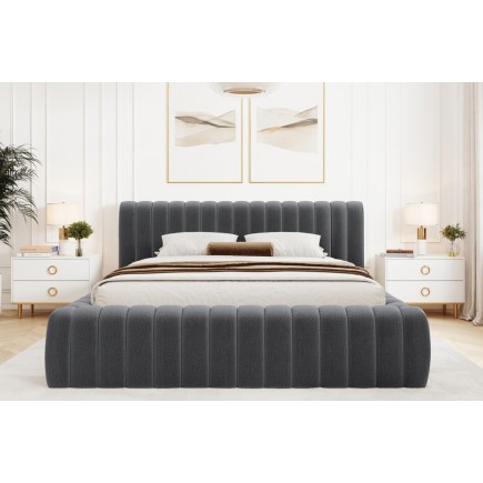 Lit double avec coffre CARINO VELOURS de qualité luxe capitonné, grs foncé, 180x200, Gris foncé
