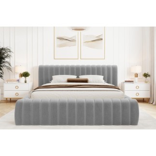 Lit double avec coffre CARINO VELOURS de qualité luxe capitonné, gris clair, 140x200