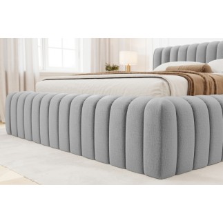 Lit double avec coffre CARINO VELOURS de qualité luxe capitonné, gris clair, 140x200