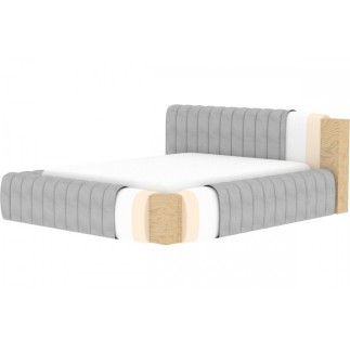 Lit double avec coffre CARINO VELOURS de qualité luxe capitonné, gris clair, 140x200