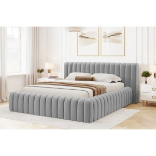 Lit double avec coffre CARINO VELOURS de qualité luxe capitonné, gris clair, 160x200