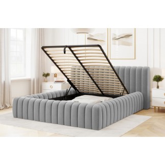 Lit double avec coffre CARINO VELOURS de qualité luxe capitonné, gris clair, 160x200
