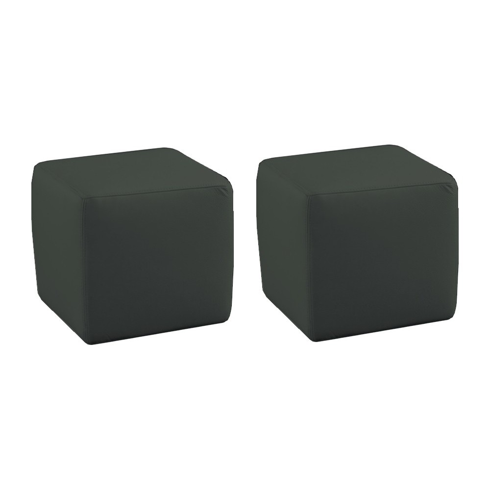 Ensemble de 2 poufs carrés en cuir, gris foncé. Ensemble de 2 poufs carrés en cuir, gris foncé.