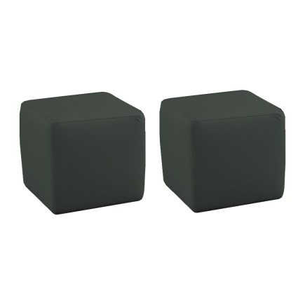 Ensemble de 2 poufs carrés en cuir, gris foncé.