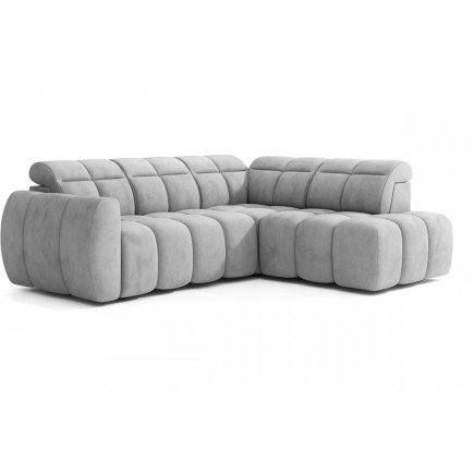 Canapé d'angle profondeur réglable FASANO velours Luxe gris clair, 5 places, angle droit (vu de face)
