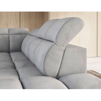 Canapé d'angle profondeur réglable FASANO velours Luxe gris clair, 5 places, angle droit (vu de face)