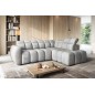 Canapé d'angle profondeur réglable FASANO velours Luxe gris clair, 5 places, angle droit (vu de face)