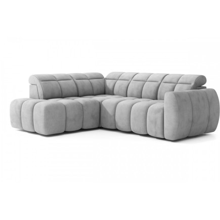 Canapé d'angle profondeur réglable FASANO velours Luxe gris clair 5 places, angle gauche (vu de face)