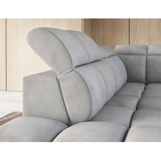Canapé d'angle profondeur réglable FASANO velours Luxe gris clair 5 places, angle gauche (vu de face)