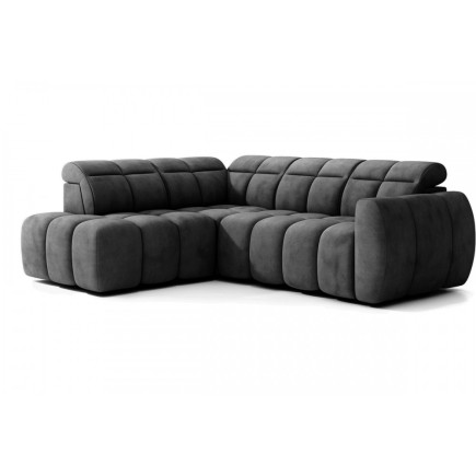 Canapé d'angle profondeur réglable FASANO velours Luxe gris foncé 5 places, angle gauche (vu de face)