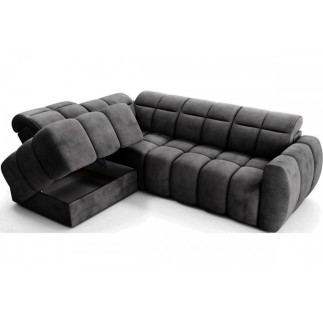 Canapé d'angle profondeur réglable FASANO velours Luxe gris foncé 5 places, angle gauche (vu de face)