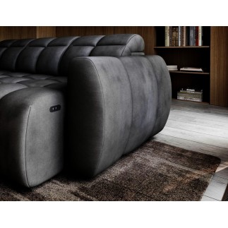 Canapé d'angle profondeur réglable FASANO velours Luxe gris foncé 5 places, angle gauche (vu de face)