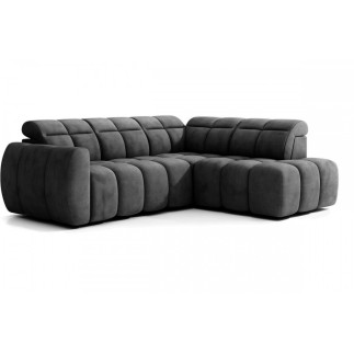 Canapé d'angle profondeur réglable FASANO velours Luxe gris foncé, 5 places, angle droit (vu de face)