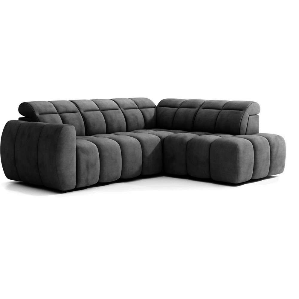 Canapé d'angle profondeur réglable FASANO velours Luxe gris foncé, 5 places, angle droit (vu de face) Canapé d'angle profondeur réglable FASANO velours Luxe gris foncé, 5 places, angle droit (vu de face)