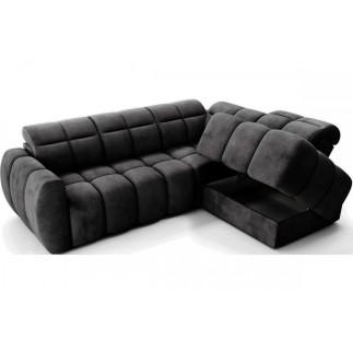 Canapé d'angle profondeur réglable FASANO velours Luxe gris foncé, 5 places, angle droit (vu de face)