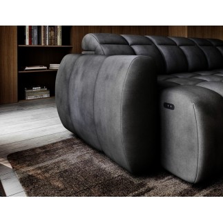 Canapé d'angle profondeur réglable FASANO velours Luxe gris foncé, 5 places, angle droit (vu de face)
