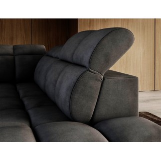 Canapé d'angle profondeur réglable FASANO velours Luxe gris foncé, 5 places, angle droit (vu de face)