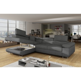 Canapé d'angle convertible - en tissu luxe 5 places ANNECY TISSU, couleur gris, angle gauche