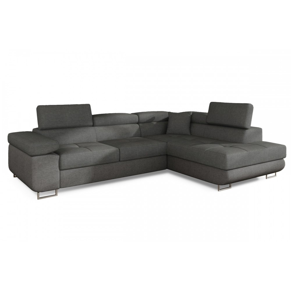 Canapé d'angle convertible - en tissu luxe 5 places, ANNECY TISSU, couleur gris, angle DROIT Canapé d'angle convertible - en tissu luxe 5 places, ANNECY TISSU, couleur gris, angle DROIT