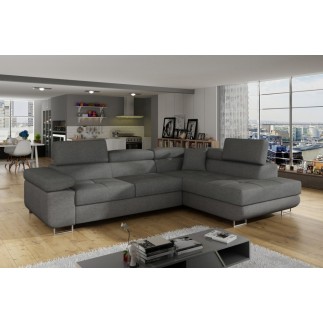 Canapé d'angle convertible - en tissu luxe 5 places, ANNECY TISSU, couleur gris, angle DROIT