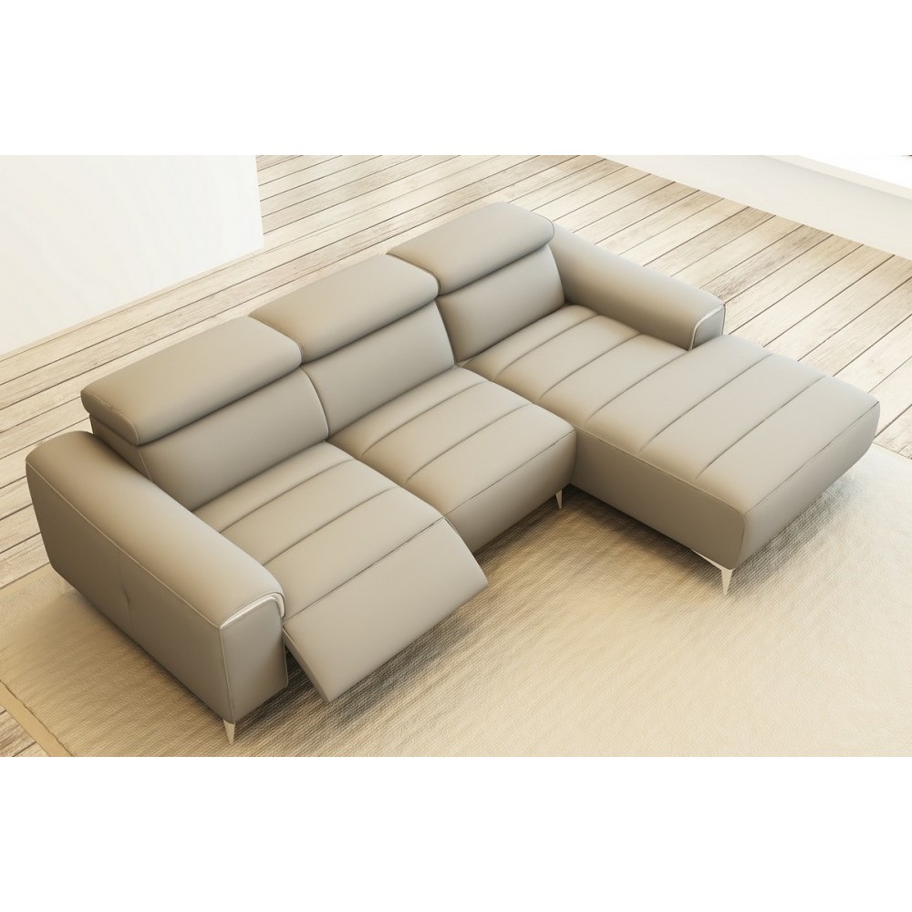 Canapé d'angle fonction relax en cuir italien 5 places SERENITY, gris clair, angle droit Canapé d'angle fonction relax en cuir italien 5 places SERENITY, gris clair, angle droit