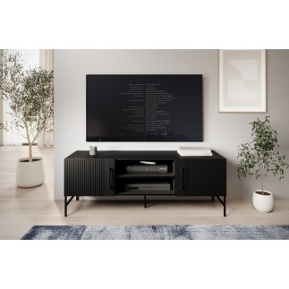 Meuble TV design de qualité avec rangement, RAINER, Noir