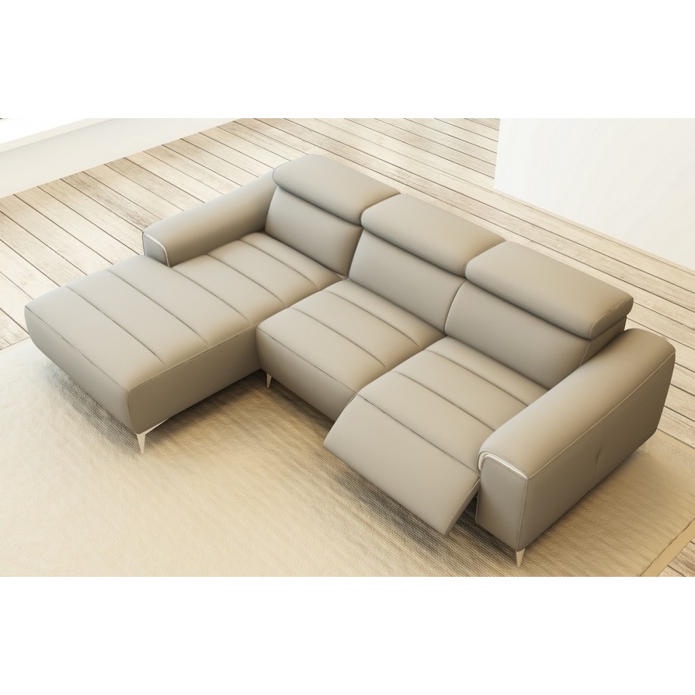 Canapé d'angle fonction relax en cuir italien 5 places SERENITY, gris clair, angle gauche Canapé d'angle fonction relax en cuir italien 5 places SERENITY, gris clair, angle gauche