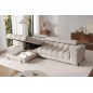 Canapé d'angle convertible FELIX en tissu bouclette beige, 5 places, angle gauche (vu de face)