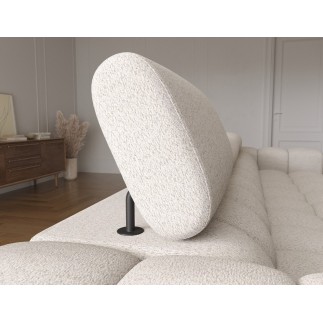 Canapé d'angle convertible FELIX en tissu bouclette beige, 5 places, angle gauche (vu de face)