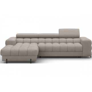 Canapé d'angle convertible FELIX en tissu bouclette taupe, 5 places, angle gauche (vu de face)