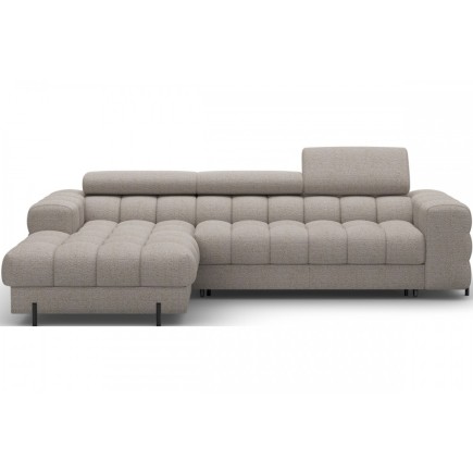 Canapé d'angle convertible FELIX en tissu bouclette taupe, 5 places, angle gauche (vu de face)