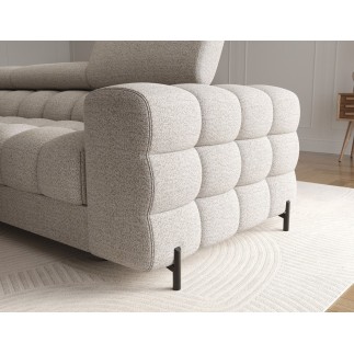Canapé d'angle convertible FELIX en tissu bouclette taupe, 5 places, angle gauche (vu de face)