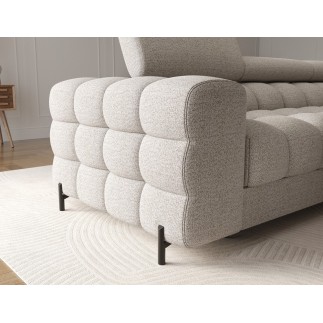 Canapé d'angle convertible FELIX tissu bouclette taupe, 5 places, angle droit (vu de face)
