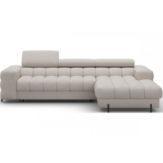 Canapé d'angle convertible FELIX tissu bouclette beige, 5 places, angle droit (vu de face)