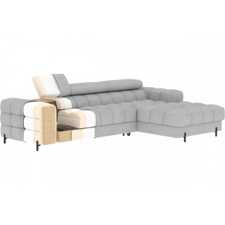 Canapé d'angle convertible FELIX tissu bouclette beige, 5 places, angle droit (vu de face)