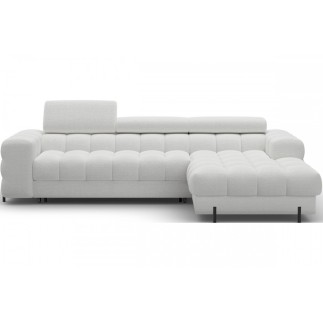 Canapé d'angle convertible FELIX tissu bouclette ivoire, 5 places, angle droit (vu de face)