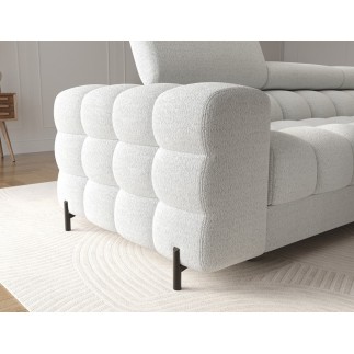 Canapé d'angle convertible FELIX tissu bouclette ivoire, 5 places, angle droit (vu de face)