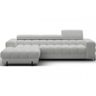 Canapé d'angle convertible FELIX en tissu bouclette gris clair, 5 places, angle gauche (vu de face)