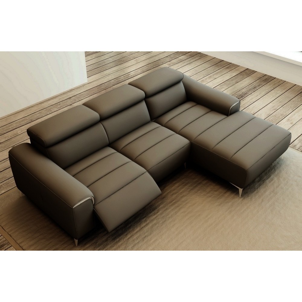 Canapé d'angle fonction relax en cuir italien 5 places SERENITY, gris foncé, angle droit Canapé d'angle fonction relax en cuir italien 5 places SERENITY, gris foncé, angle droit