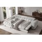 Canapé d'angle convertible FELIX en tissu bouclette gris clair, 5 places, angle gauche (vu de face)