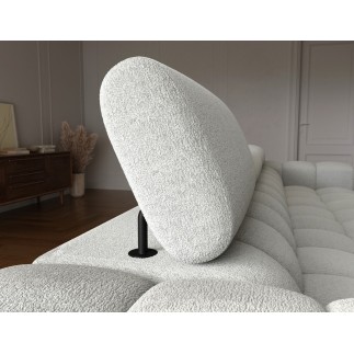 Canapé d'angle convertible FELIX en tissu bouclette gris clair, 5 places, angle gauche (vu de face)